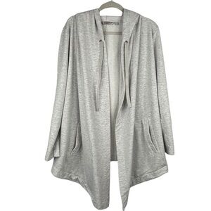 Athleta Vista Light Grey 2 Pocket Long Sleeve Hooded Wrap Cardigan Sweater L